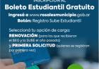 Este jueves el Municipio abre la inscripción para beneficiarios del Boleto Estudiantil Gratuito 2023