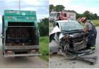 Un automovilista no vio la rotonda de Grünbein y chocó contra un camión recolector