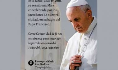 Se realizará una misa en honor al Papa Francisco en la Parroquia María Auxiliadora