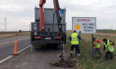 Colocan cartel de estrellas amarillas en el peligroso cruce de Ruta 3 y Ruta 3 Vieja
