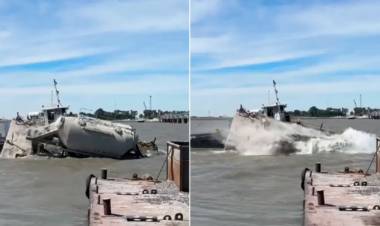 Una tolva con cemento se hundió en aguas de Puerto Rosales