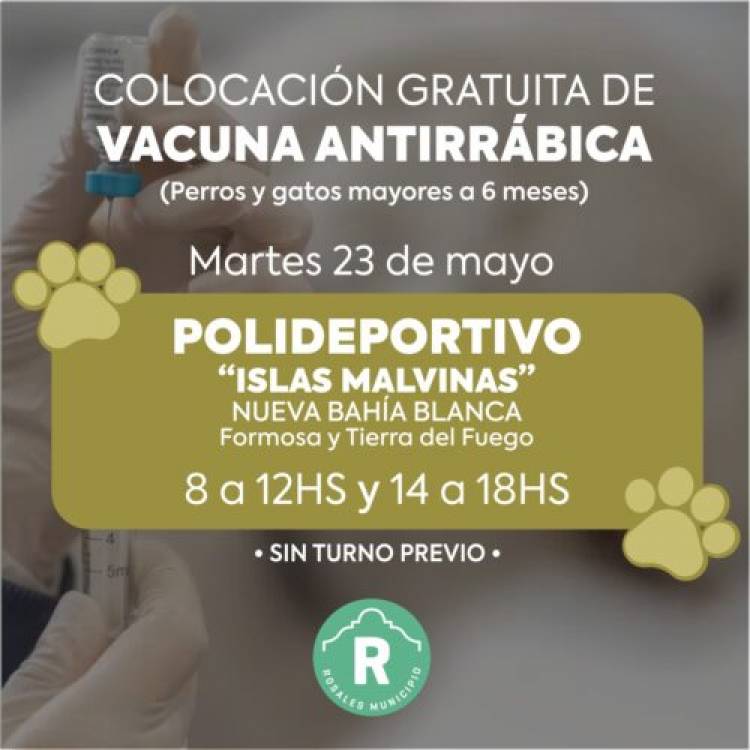 El martes 23 de mayo se llevará a cabo una nueva campaña de vacunación antirrábica  