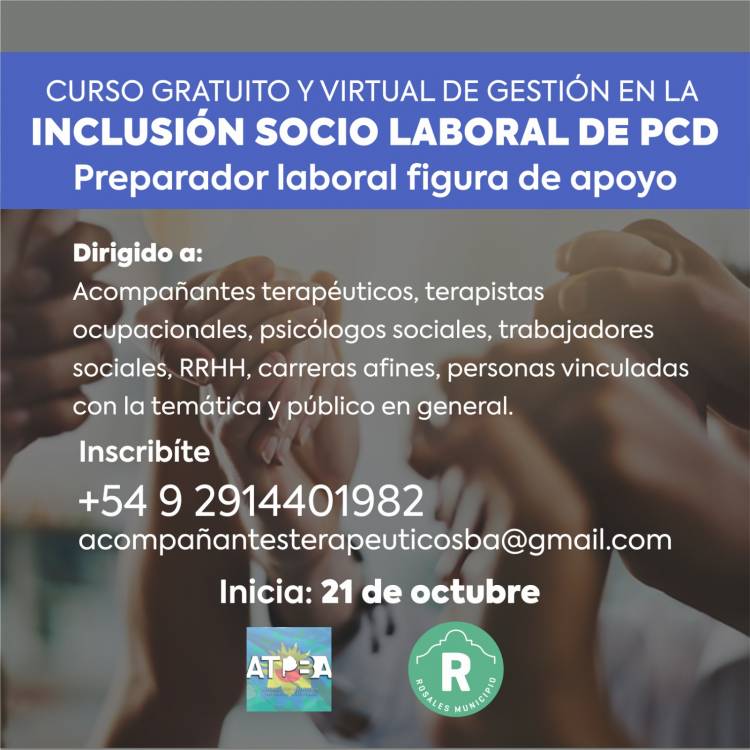El Municipio invita a curso virtual gratuito en gestión de inclusión socio laboral de PCD 