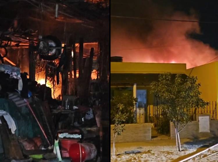 Impresionante incendio en un taller mecánico de Ciudad Atlántida